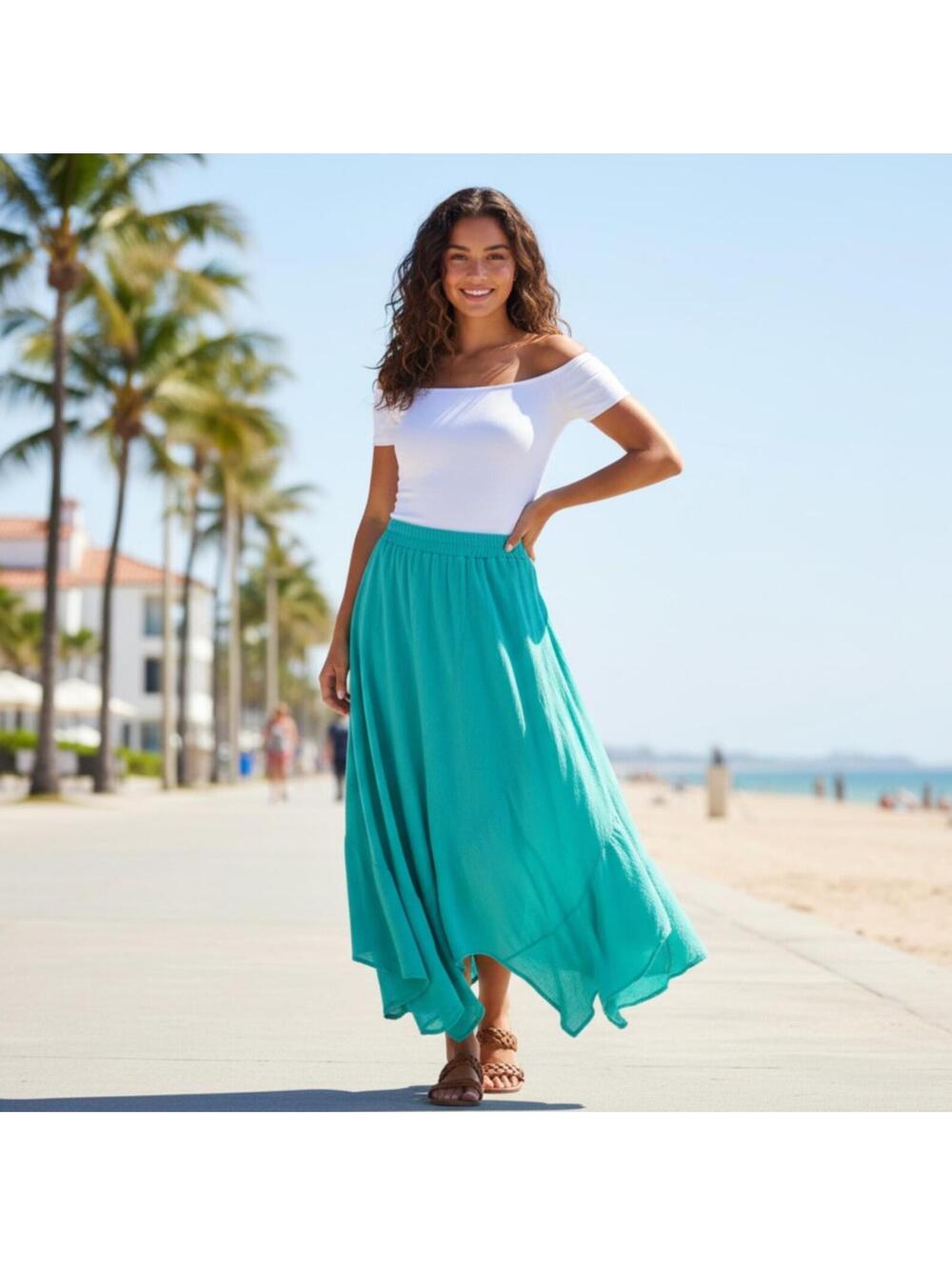 Cecilia Nathal Boho Asymmetrical Turquoise Cotton Fairycore Small Maxi Skirt NWT